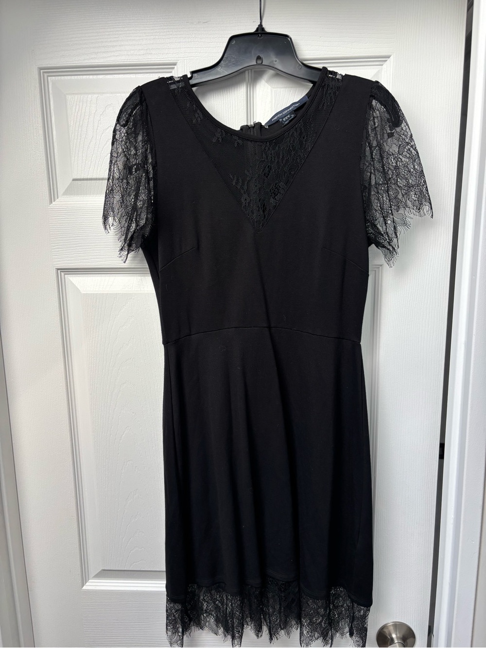 French Connection Black Lace-Trim Short Dress